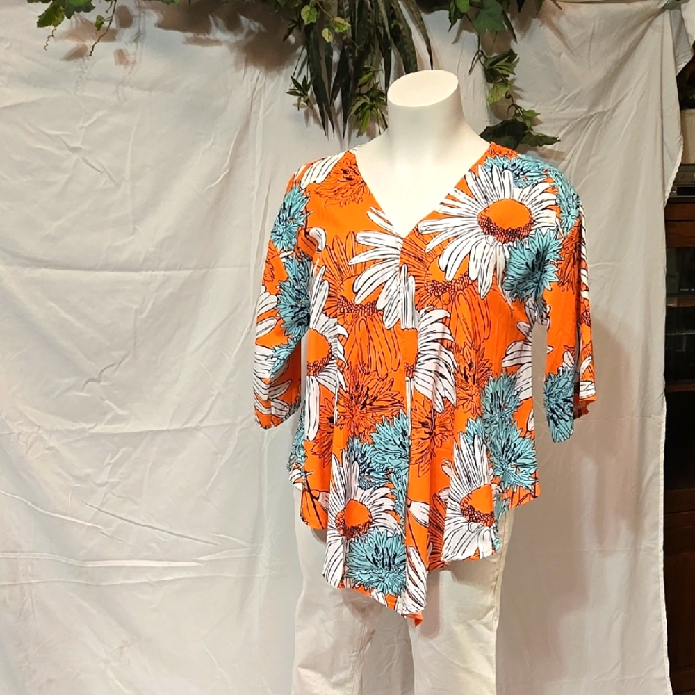 Floral V-Neck Orange Top